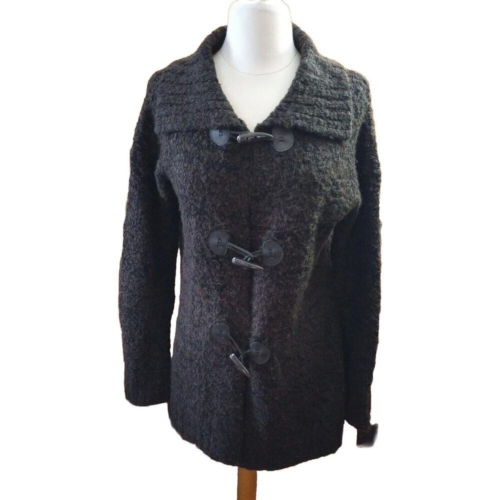 Susan Bristol Vtg Wool Blend Cardigan Sz L 90s Brown‎ Black Sweater Grunge